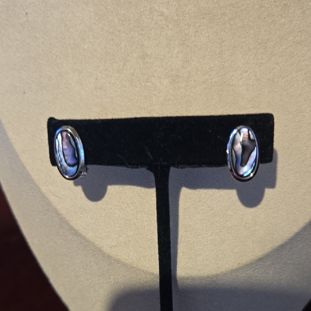 Vintage Purple Abalone Shell Silver Tone Clip-on Earrings 💫